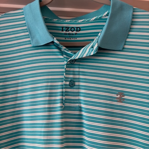 IZOD GOLF With STRETCH Size Large BLUE WHITE STRIPE SS - Picture 8 of 16